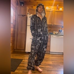 Fleece Pajama Onesie with hood and butt flap